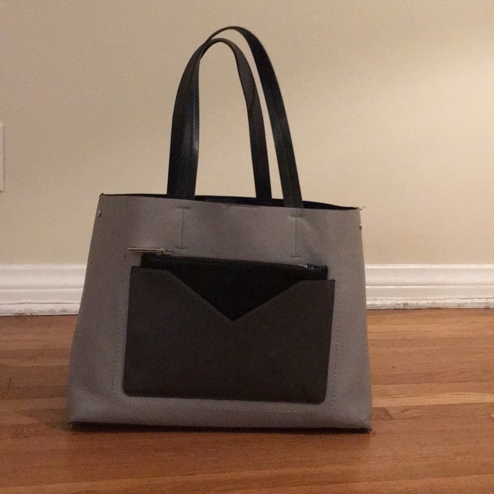 Topshop Grey and Black Shopper Bag